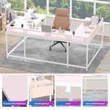 126" U Shaped Gaming Desk, Power Outlets & USB Ports, Reversible Corner Computer Desk with Monitor Stand, RGB LED Lights, Storage Shelves & Bag, Gaming Desk for Home Office, Tiger Stripes, Pink Hoguyexila