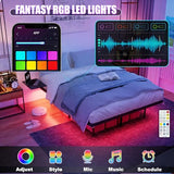 OLALITA Floating Full Size Platform Bed Frame with LED Lights & USB Charging Station Sturdy Metal Frame with Hidden Legs, No Box Spring Needed, Effortless Assembly(Black, Full) OLALITA