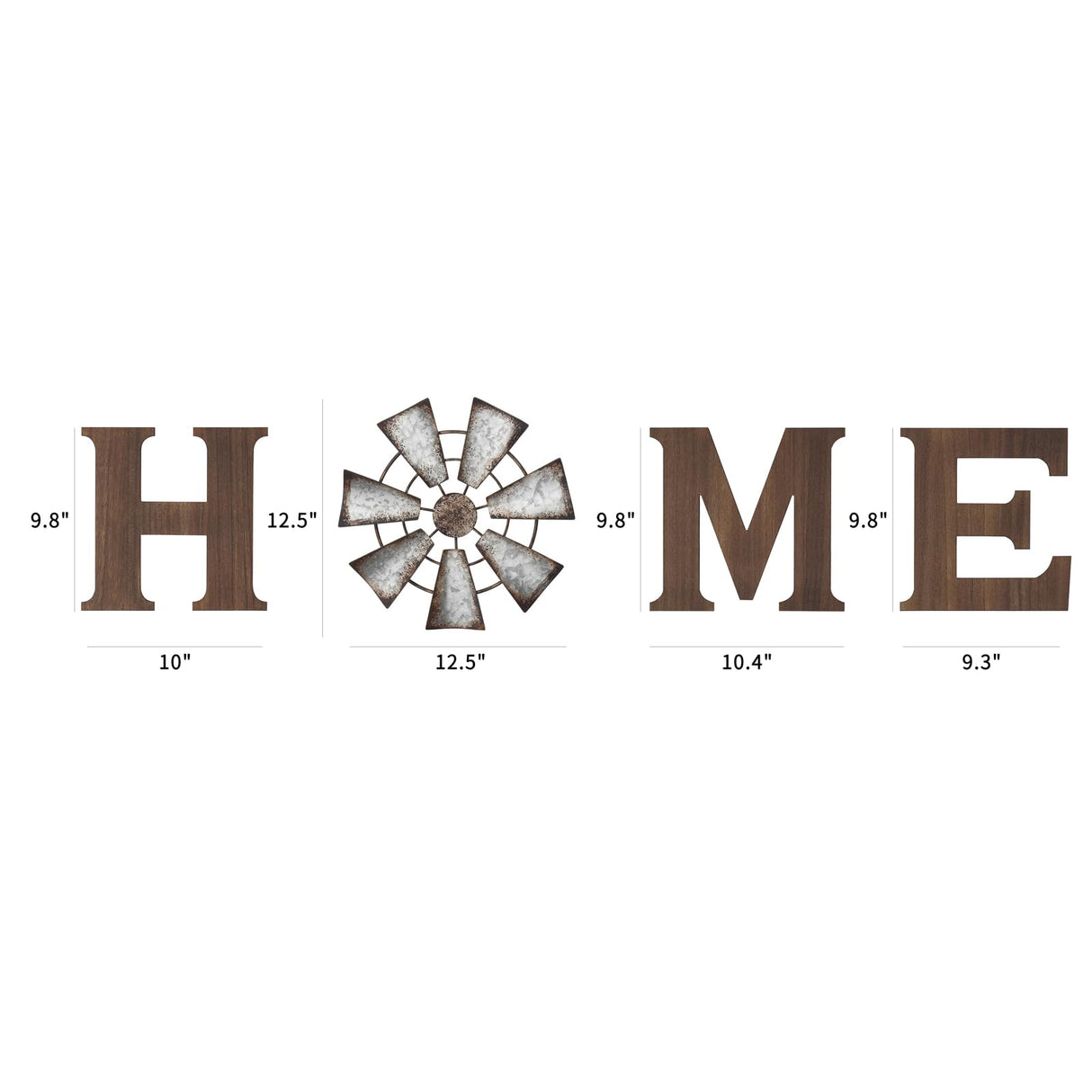 Mkono Farmhouse Wall Decor Wooden Home Sign with Metal Windmill for O Rustic Hanging Letters Decorative Art Signs Living Room Kitchen Bedroom Entryway House, Brown Mkono
