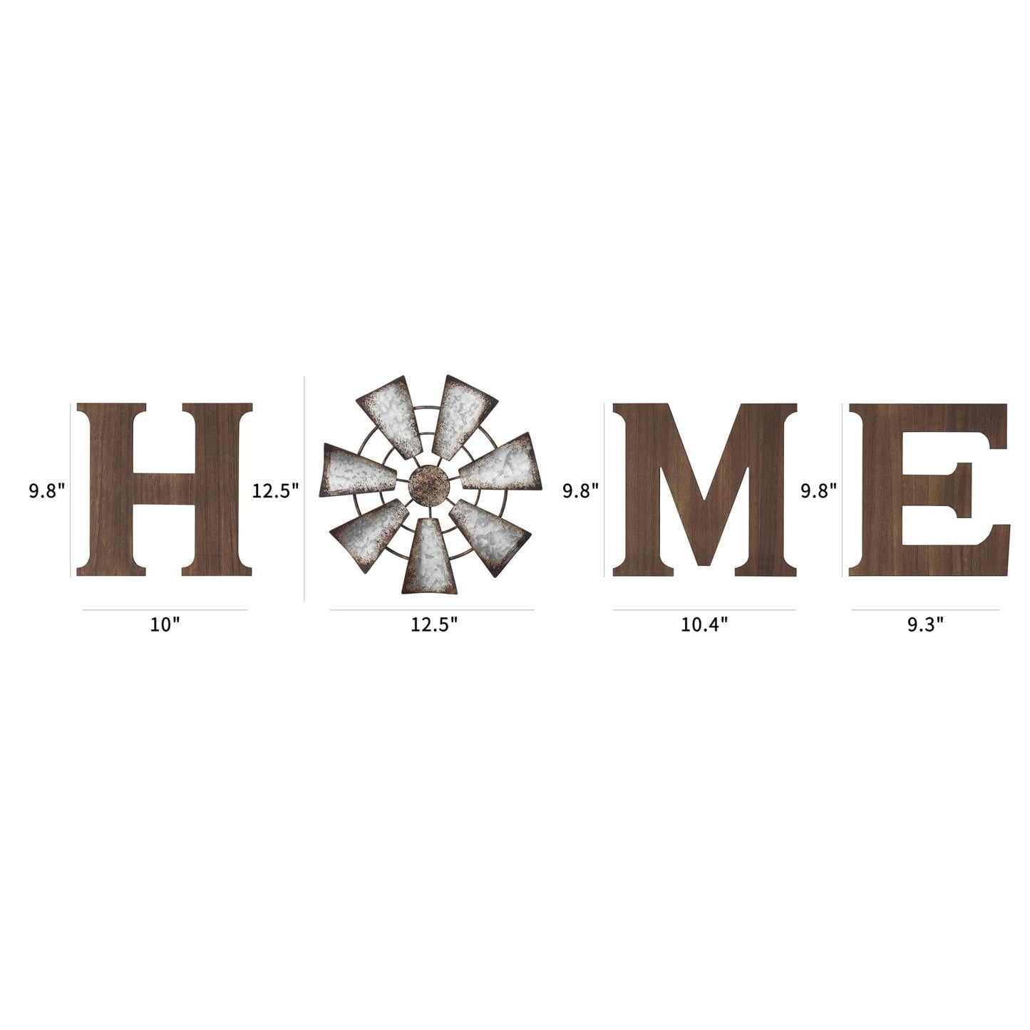 Mkono Farmhouse Wall Decor Wooden Home Sign with Metal Windmill for O Rustic Hanging Letters Decorative Art Signs Living Room Kitchen Bedroom Entryway House, Brown