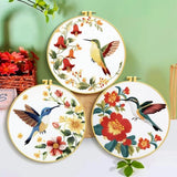 Zhenqing 3-Piece Hummingbird Embroidery Kit for Beginners - Complete Set with Pre-Printed 29x29cm Cotton Fabric, Hoop, Threads & Tools (C0168)