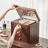 CHOSIN Black Walnut Wooden Jewelry Box for Women Classical Wooden with Two Side Doors 5-Layer with Mirror 5 Big Drawers Watch Necklace Ring Earring CHOSIN