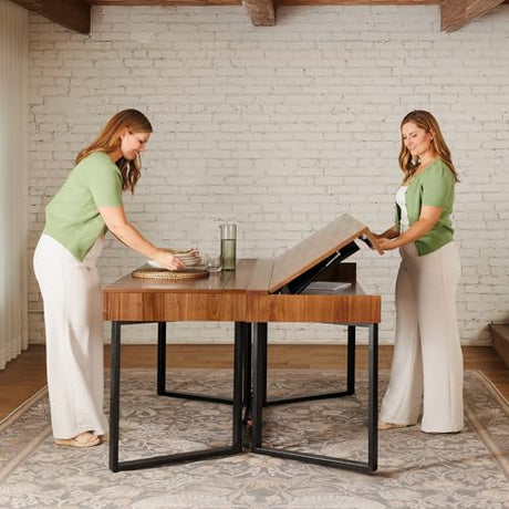 Transformer Table - Dining Table to Computer Desk, Work-from-Home Office, Gaming Desk, Study Desk, Space-Saving Furniture, Multiuse Dining Table, Royal Brown Transformer Table