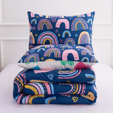 Btargot Lightweight Soft 3 Piece Rainbow Comforter Set with 2 Pillow Covers, Cartoon Love Hearts Suns and Stars Bedding Set for Girls Boys Kids, Twin Dark Blue Btargot