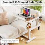 Tangkula Mobile Standing Desk, Pneumatic Height Adjustable Rolling Desk with Cup Holder & Headphone Hook, Overbed Table with Hidden Wheels, Laptop Computer Cart for Couch, Home, Office (White) Tangkula