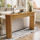 TRIBEWOOD Solid Wood Console Table, 63" Long Retro Entryway Table with Vertical Fluted Stripes and Wide Solid Wood Legs, for Living Room, Hallway, Behind Sofa, Next to Entrance TRIBEWOOD
