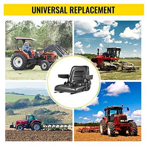 VEVOR Universal Forklift Seat Black PVC Tractor Seat, 6"/150MM Adjustable Mower Seat Foldable Seat Including Armrests, Seat Belt, Seat Switch, Skid Steer Seat Fit Forklift, Tractor, Skid Loader VEVOR