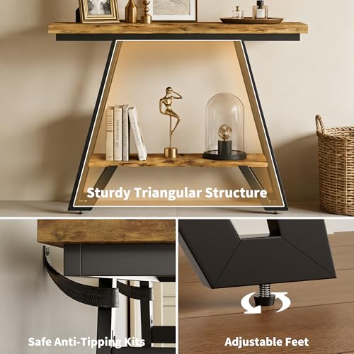 Cibert 41.3" Narrow Console Table, 2-Tier Storage Entryway Table with Faux Marble Top & Metal Frame, Sofa Table Behind Couch Table Hallway Table for Entrance Foyer Living Room Bedroom, Rusitc Brown Cibert