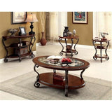 BOWERY HILL Traditional 2-Shelf Wood Console Table, 48" W x 19" D x 30" H, Brown Cherry Finish, Solid Wood and Veneer, Scrolled Metal Legs, Tempered Glass Top, Space-Saving Living Room Entryway Decor BOWERY HILL