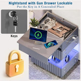 STHOUYN Bedroom LED Nightstand with Gun Drawers, Grey Modern Night Stand with USB & Type-C Charging Station, Smart Nightstand Noght Stand, Bedside Table Gun Safe Side End Tables Office (1, Grey) STHOUYN