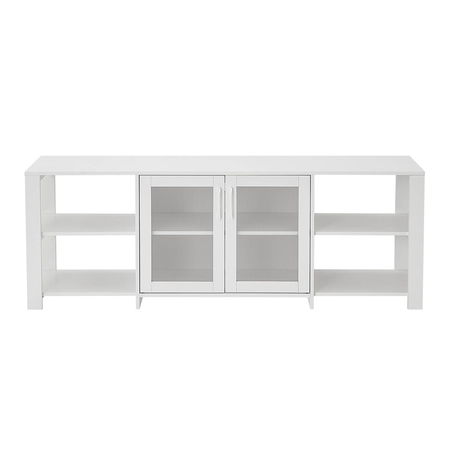 Panana 2 Doors TV Stand Television Stands Cabinet 4 Open Cubby Storage for Living Room for TVs up to 70 Inches (White)