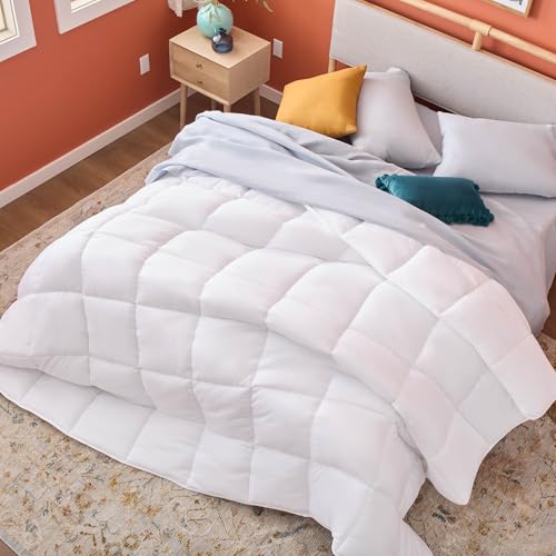 Linenspa White Down Alternative Comforter and Duvet Insert, for Full Size Bed – All-Season Comforter with Box Stitch and 8 Duvet Loops – Bedding for Kids, Teens, and Adults Linenspa