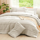 CozyLux Queen Comforter Set Beige, 7 Pieces Soft Pinch Pleat Bed in a Bag Queen Comforter Set with Sheets, Boho Bed Set with Down Alternative Comforter, Sheets, Pillowcases & Shams CozyLux