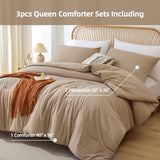 ROSGONIA Queen Comforter Set Taupe Brown, 3pcs(1 Boho Tan Comforter & 2 Pillowcases) All Season Soft Bedding Lightweight Bedspread Blanket Quilt ROSGONIA