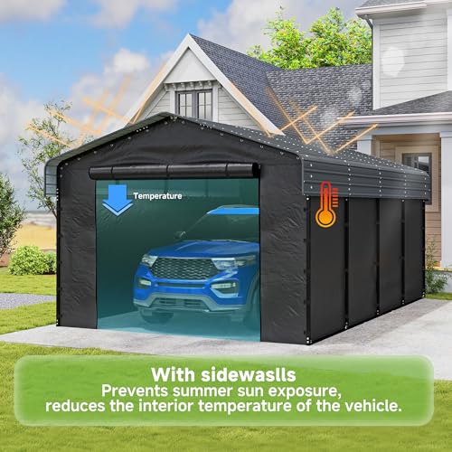 Real Relax 12'x20' Heavy Duty Metal Carport, Outdoor Garage Car Shelter Shade with Galvanized Roof & Removable Sidewalls, Heavier Metal Frame for Car and Boats, Truck Grey Real Relax
