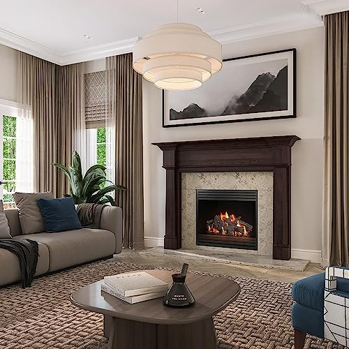 Modern Ember Grant 56x42 Inch Wood Fireplace Mantel Surround Kit | Unfinished - Elegant Design with Tiered Top Shelf and Cascading Legs; Includes Wooden Mantel Surround & Shelf