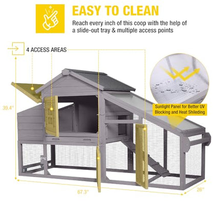 Aivituvin Wooden Chicken Coop Hen House, Outdoor Large Rabbit/Bunny Hutch, Small Animal Cage (Grey) - WoodArtSupply