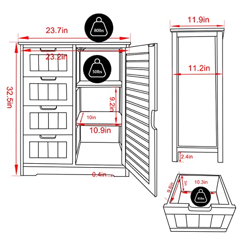 Yardenaler Bamboo Bathroom Storage Cabinet with 4 Drawers & 2 Removable Shelves, Freestanding Storage Organizer Multifunctional for Living Room, Bedroom, Natural - WoodArtSupply