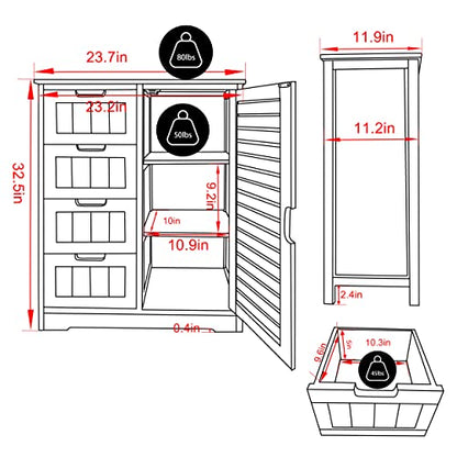 Yardenaler Bamboo Bathroom Storage Cabinet with 4 Drawers & 2 Removable Shelves, Freestanding Storage Organizer Multifunctional for Living Room, Bedroom, Natural - WoodArtSupply