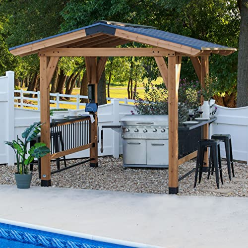 Backyard Discovery Granada Grill Gazebo Pavilion w/Outdoor Bar, 80" Grill Space, Hard Top Steel Metal Roof, Wind Resistant - 100 mph, Supports 4,700 - WoodArtSupply