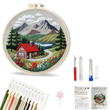 Huacan 1pc House Embroidery Kits for Beginners Mountains River Landscape Small Cross Stitch Kits Ideal for Crafting Art & Gifts