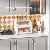 STDDRE Bread Box for Kitchen Countertop Bin Double Layer Bread Box Storage Container Extra Large Capacity Farmhouse Bread Box with Diamond Pattern Windows(Bamboo White) STDDRE