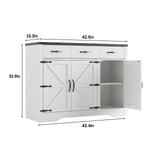 Maupvit 42.5" Farmhouse Buffet Cabinet with Storage, Coffee Bar Cabinet with 3 Drawers and 3 Barn Doors, Sideboard Cabinet, Wood Buffet Table Storage Cabinet for Kitchen, Dining Room,Living Room,White Maupvit