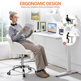 Yaheetech White Desk Chair Vanity Chair with Back Modern Faux Leather Swivel Rolling Office Computer Armchair for Living Room, Bedroom Yaheetech