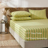 Merryword 100% Cotton Sheet Set Queen Size, Khaki & Green Stripes Bedding, Soft Breathable Percale Weave, Modern Minimalist, Luxury Linen Like, Deep Pocket Fitted Sheet 17.5" Merryword