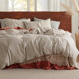 Bedsure Linen Duvet Cover Queen Size - Linen Cotton Blend Bedding Set, Soft & Cozy, 3 Pieces, 1 Duvet Cover 90x90 Inches and 2 Pillowcases, Natural Color Cooling Bedding, Comforter Sold Separately Bedsure