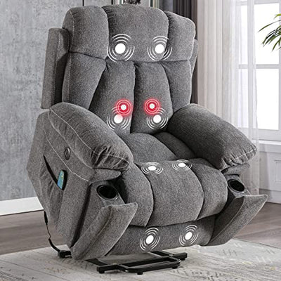 CANMOV Large Power Lift Recliner Chairs with Massage and Heat for Elderly Big People, Heavy Duty Motion Reclining Mechanism-Anti Skid Fabric Recliner Chair with 2 Concealed Cup Holders,Dark Gray