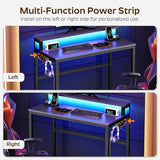 YATINEY Small Computer Desk with Charging Station and LED Lights, Gaming Desk with Monitor Stand, 2-Tier Home Office Desk with 4 Side Hooks, for Living Room, Home Office, Black DN01UDBBY2 YATINEY