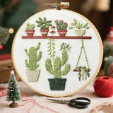 FREEBLOSS 5 Pack Embroidery Kit for Beginners Tropical Potted Plants Stamped Embroidery Starter Kit with Instruction Cross Stitch Needlepoint Kits for Crafts Adults with 2 Hoops 20cm/7.9inch