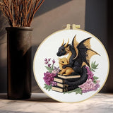 Black Dragon and Golden dragon stands on the book Handmade DIY Embroidery kit,Suitable for Beginners,Includes Embroidery Cloth, Instructions,hoop and Needle and Thread, Suitable for Holiday Gifts