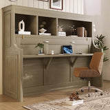 SOFTSEA Twin Size Horizontal Murphy Bed with Desk, Foldable Wall Bed Frame with Storage Shelves, Space-Saving Twin Murphy Bed Cabinet for Small Space Guest Room Home Office, Grey SOFTSEA