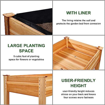 Elevon 48x24x30in Raised Garden Bed, Elevated Wood Planter Box Stand for Backyard, Patio, Balcony w/Bed Liner, 200lb Capacity