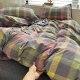 DONUES Plaid Duvet Cover Set King Size Bedding Set 100% Washed Cotton Reversible Multicolor Grid Checkered Duvet Cover with 2 Pillowcases(Queen 104"x90", Comforter Not Included) DONEUS