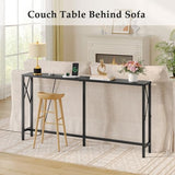 Gewudraw 55.1" Narrow Sofa Table, Console Table with Oulets & USB Ports, Entryway Table, Industrial Couch Table for Hallway, Living Room, Bedroom, 6.5 Feet Power Cord,Black Gewudraw