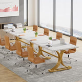 Tribesigns 10.5FT Faux Marble Conference Table, Modern Meeting Table with Gold Legs for 8-10 People, Rectangle Seminar Boardroom Table for Office Conference Room (4, White + Gold) Tribesigns