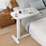 HUANUO 28Inch Bedside Table with Wheels, Height-Adjustable Rolling Computer Cart, Overbed Table with Cup Holder, Pneumatic Laptop Standing Desk for Home Office, White HUANUO
