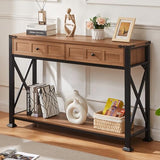 HOMBAZAAR Entryway Table,Rustic Console Table with 2 Drawers, Industrial Console Tables with Storage for Entryway, Hallway, Living Room,Brown,47 Inch HOMBAZAAR