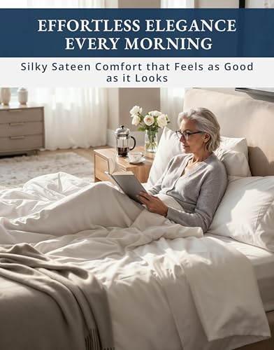 100% Egyptian Cotton Sheets King Size - 1000 Thread Count Silky Sateen King Size Sheets Set, Naturally Cooling & Breathable, Ultra-Soft Hotel Luxury Sheets with 15" Snug Fit Deep Pockets - White LANE LINEN