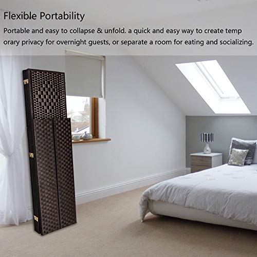 Bonnlo Upgraded Heavy Duty 6FT Tall Rattan Room Divider Screens with Partition Wall 2 Display Shelves, Indoor Folding Screen Dual-Sided Hinges for Home Office (6 Panels) Bonnlo