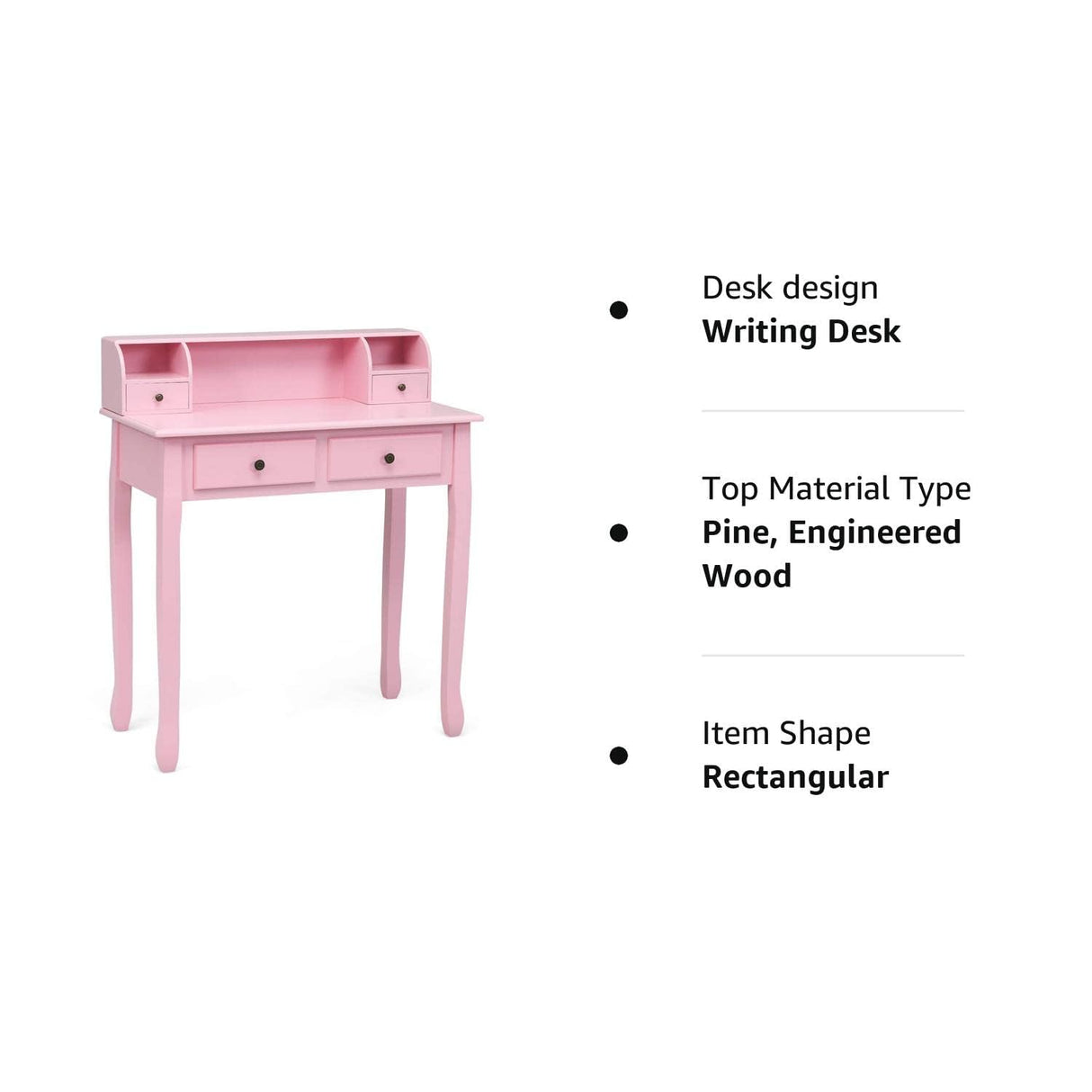 Giantex Writing Desk with 4 Drawers, Removable Floating Organizer 2-Tier Mission Home Computer Vanity Desk for Apartment Small Space (Pink) Giantex