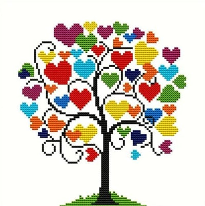 HKLIOPU Stamped Cross Stitch Kits - Love Tree Embroidery Starter Kit for Adult Beginners, 11CT Needlepoint Cross-Stitch Patterns Dimensions Kit Arts and Crafts 13.8X 13.8 inch