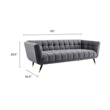 Modway Adept Contemporary Mid-Century Modern Performance Velvet Upholstered Tufted Sofa in Gray Modway