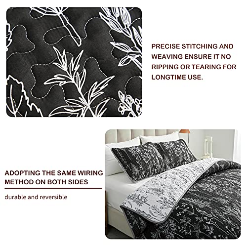 Joyreap 2 Pieces Quilt Set Twin, Black n White Rversible Botanical Design, Smooth Soft Microfiber Quilt, Bedspread Bed Cover for All Season, 1 Quilt and 1 Pillow Sham- 68x86 inches Joyreap