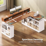 SEDETA L Shaped Electric Standing Desk, 63 inch Gaming Computer Desk with Storage Shelves and LED Lights, Height Adjustable Office Desk with Power Outlet and Pegboard, Brown Desktop SEDETA