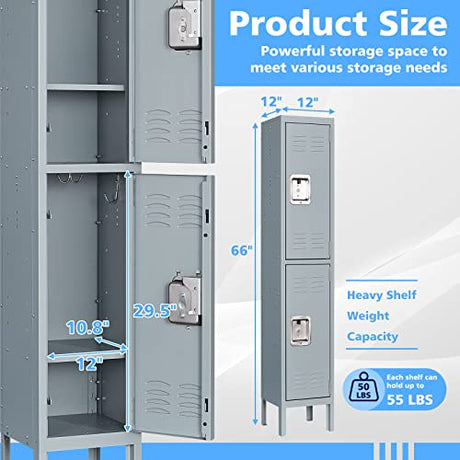 Letaya Storage Locker with Lock Door,Metal Storage Cabinet 4 Tier with Hook for Employees, School,Gym, Home,Office(2 Door-Gray) Letaya