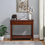 Entry Console Table with 2 Storage Drawers and Open Shelf, Traditional Console Table with Solid Wood leg, Foyer Tables for Entryway, Hallway, Blank Wall, 35.4”L x 13.8”W x 30.1”H, Cherry BrownSFZ004CR VERDANTREE